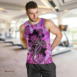 Australia Men Tank Top Aussie Opal Pattern With Lizard Aboriginal Art - Pink