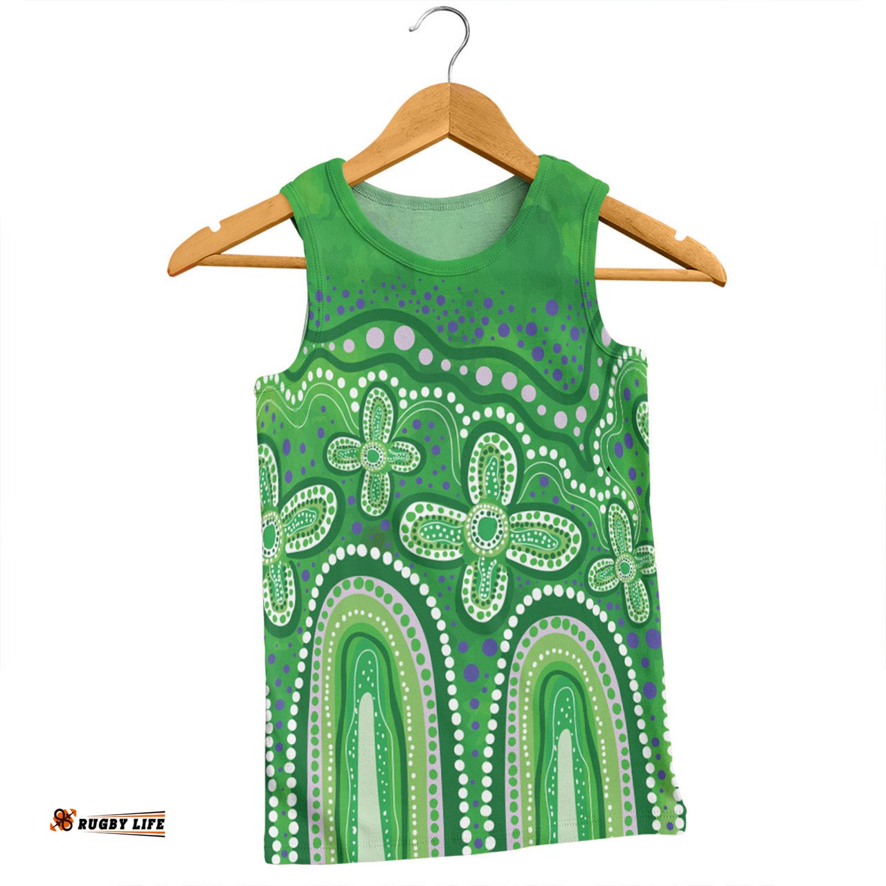 Amazing Aussie Australia Aboriginal Dot painting illustration in Aboriginal style Green Men Tank Top