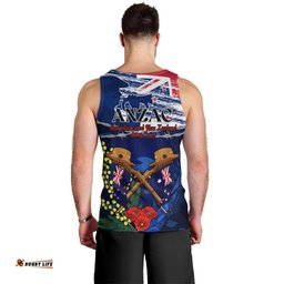 Australia And New Zealand ANZAC Day Men Tank Top Lest We Forget Silver Fern With Golden Wattle