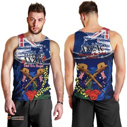 Australia And New Zealand ANZAC Day Men Tank Top Lest We Forget Silver Fern With Golden Wattle