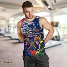 Australia And New Zealand ANZAC Day Men Tank Top Lest We Forget Silver Fern With Golden Wattle