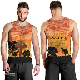 Australia ANZAC Day Men Tank Top Koala and Kangaroo Respect Aboriginal Pattern