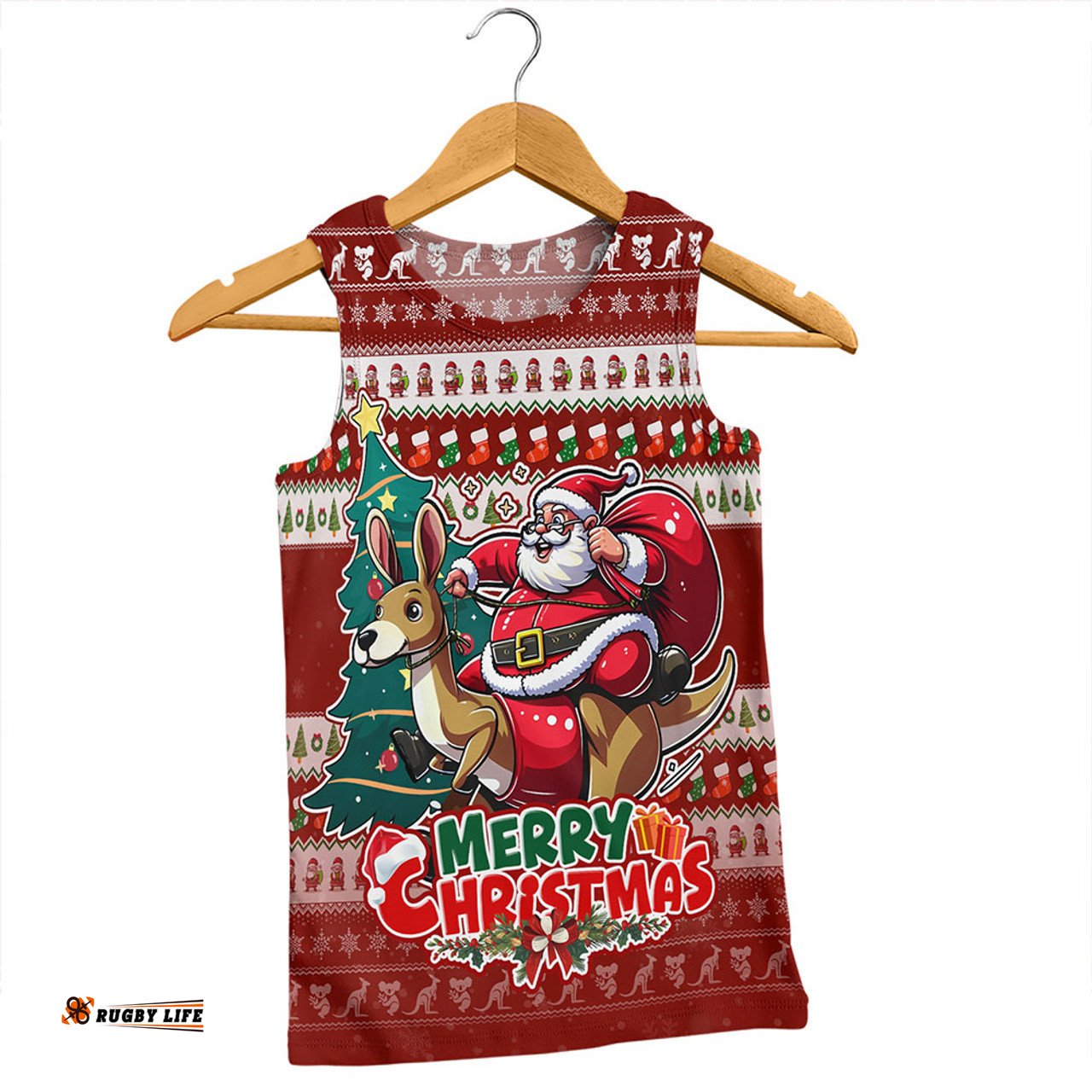 Amazing Aussie Australia Merry Christmas, Santa Claus Riding A Kangaroo Men Tank Top