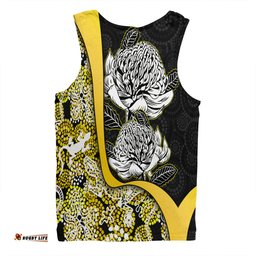 Amazing Aussie Australia Warratah Goanna Aboriginal Waratah Flowers With Yellow Lizards, Stones, Sand Dot Art Painting Inspired Men Tank Top