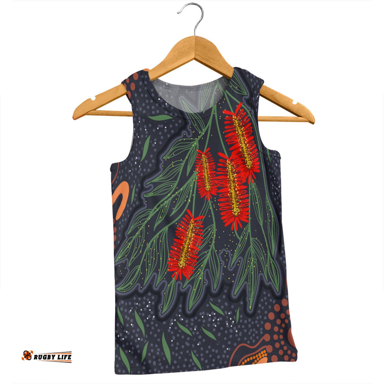 Amazing Aussie Australia Flowers Aboriginal Bottle Brush Medicinal Plant Art Men Tank Top
