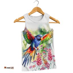 Amazing Aussie Australia Rainbow Lorikeets Rainbow Lorikeets Flying With Grevillea Flowers Art Men Tank Top