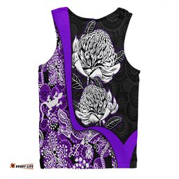 Amazing Aussie Australia Warratah Goanna Aboriginal Waratah Flowers With Purple Lizards, Stones, Sand Dot Art Painting Inspired Men Tank Top