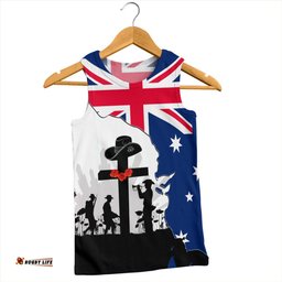 Amazing Aussie Australia Anzac Day Anzac Day With Map And Flag Australia Men Tank Top