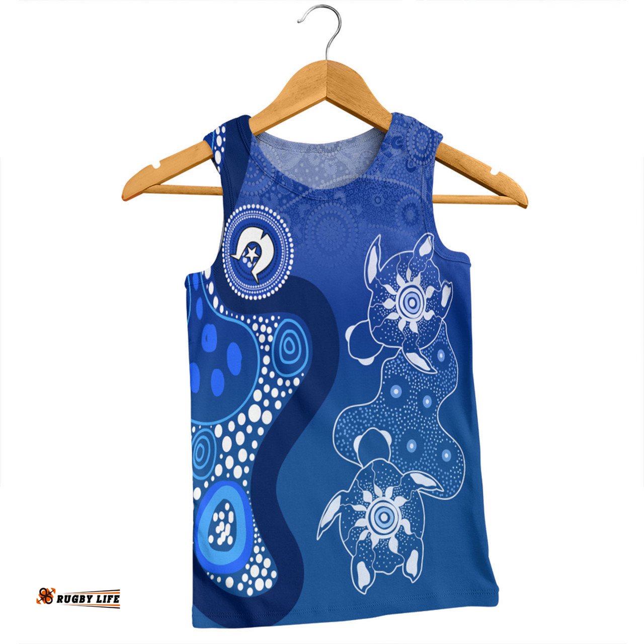 Amazing Aussie Australia Turtles Aboriginal Indigenous Dot Turtles In The Ocean (Blue) Men Tank Top