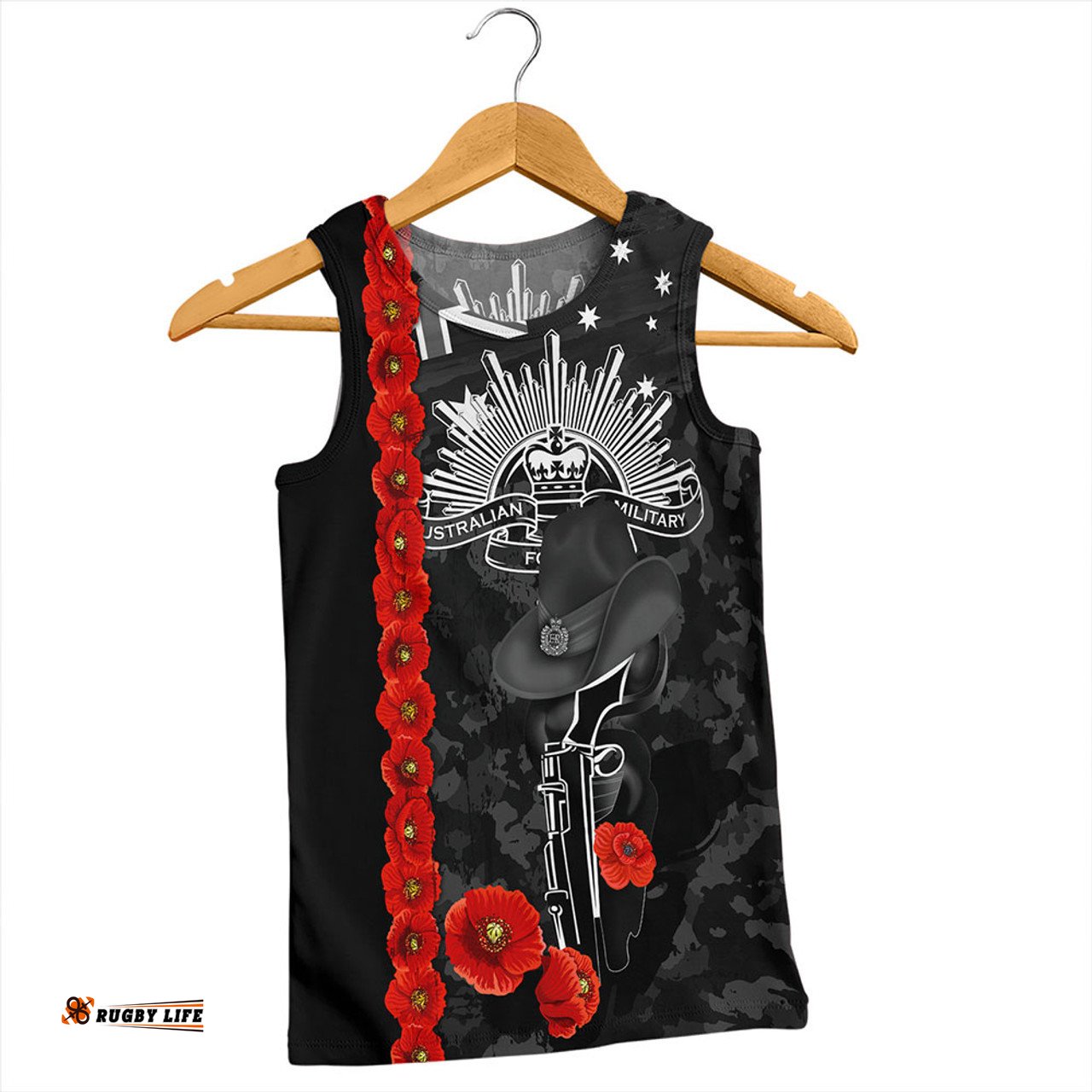 Amazing Aussie Australia Poppy Line Anzac Memorial Black Men Tank Top