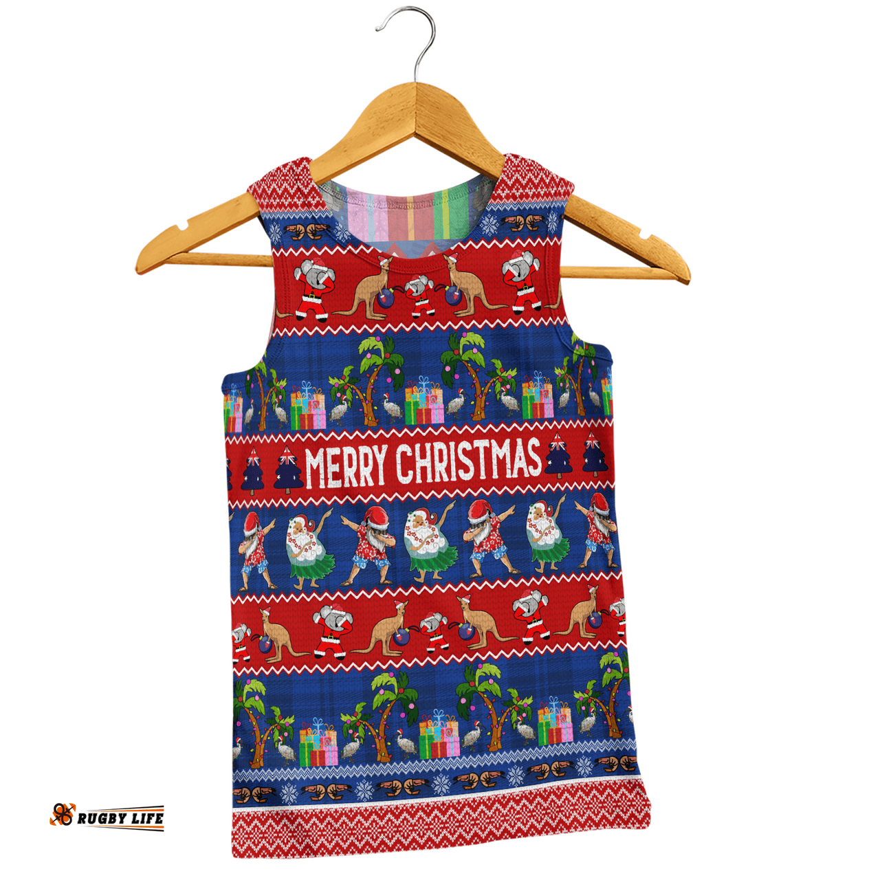 Amazing Aussie Australia Christmas Custom Tropical Ugly Xmas Santa Dapping And Dancing Men Tank Top