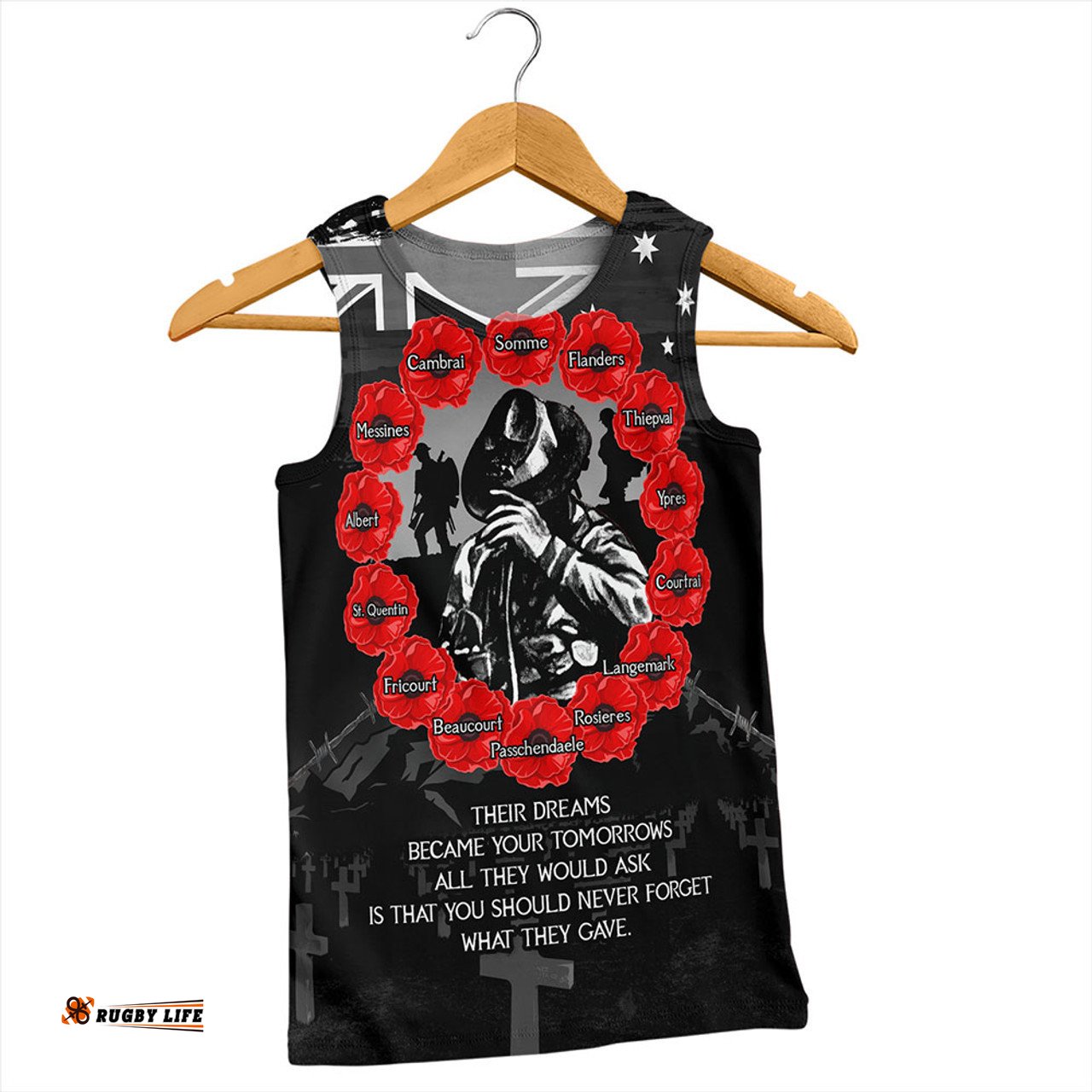 Amazing Aussie Australia Anzac Day Lest We Forget Battlefields Remembered Men Tank Top
