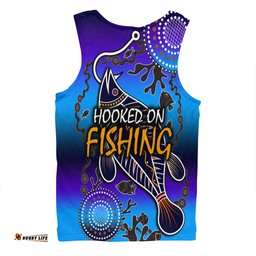 Amazing Aussie Australia Fishing Aboriginal Fishing Custom Hooked On Fishing With Aboriginal Patterns Men Tank Top