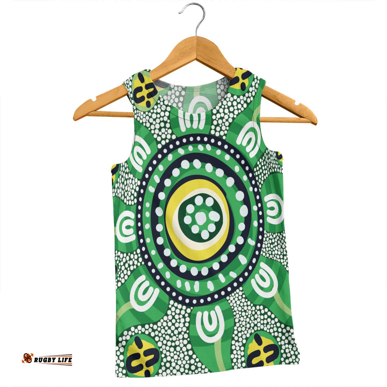 Amazing Aussie Australia Dot Painting Inspired Aboriginal Green Aboriginal Inspired Dot Art Men Tank Top