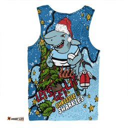 Amazing Aussie Cronulla Sutherland Sharks Christmas Custom Let's Get Lit Chrisse Pressie Men Tank Top