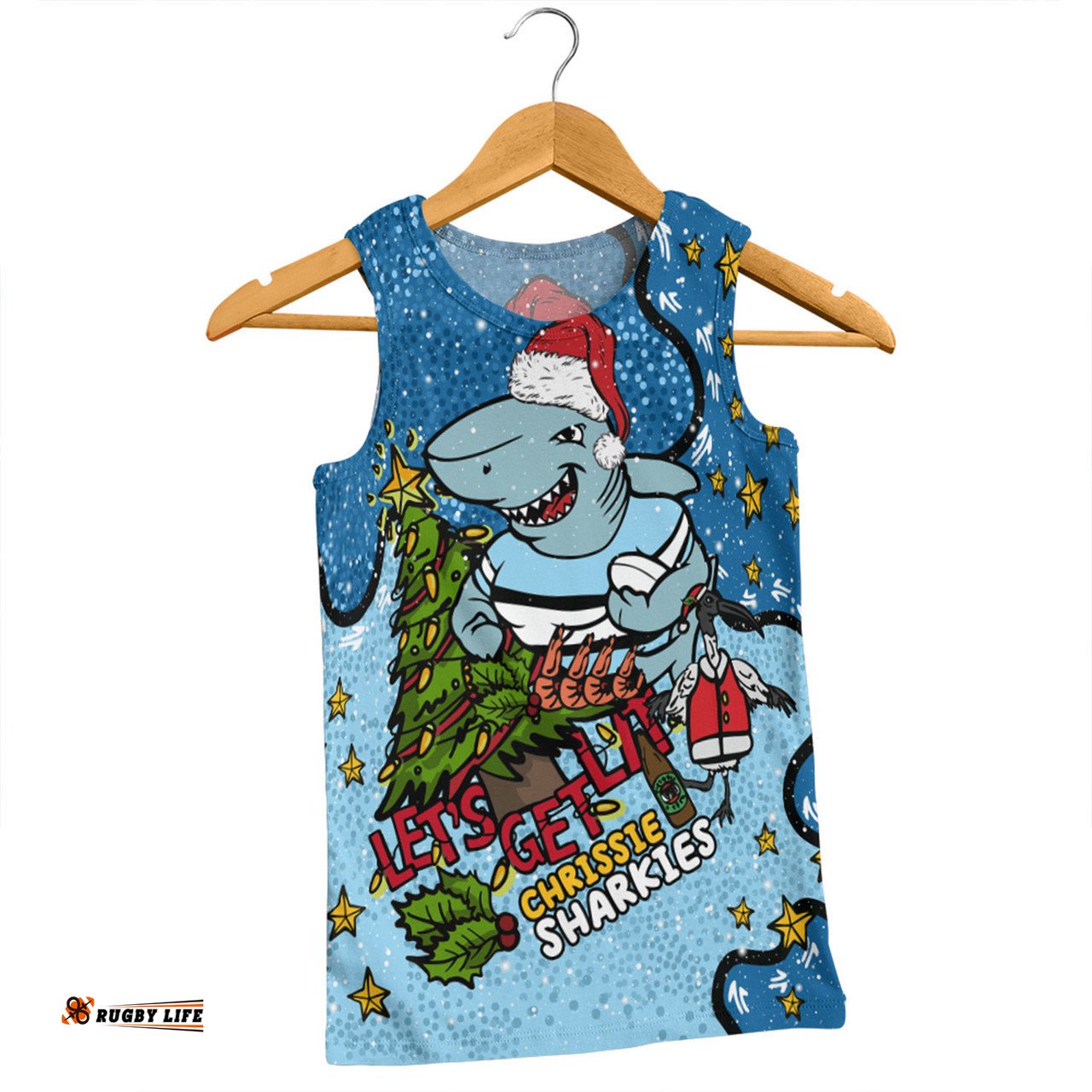 Amazing Aussie Cronulla Sutherland Sharks Christmas Custom Let's Get Lit Chrisse Pressie Men Tank Top