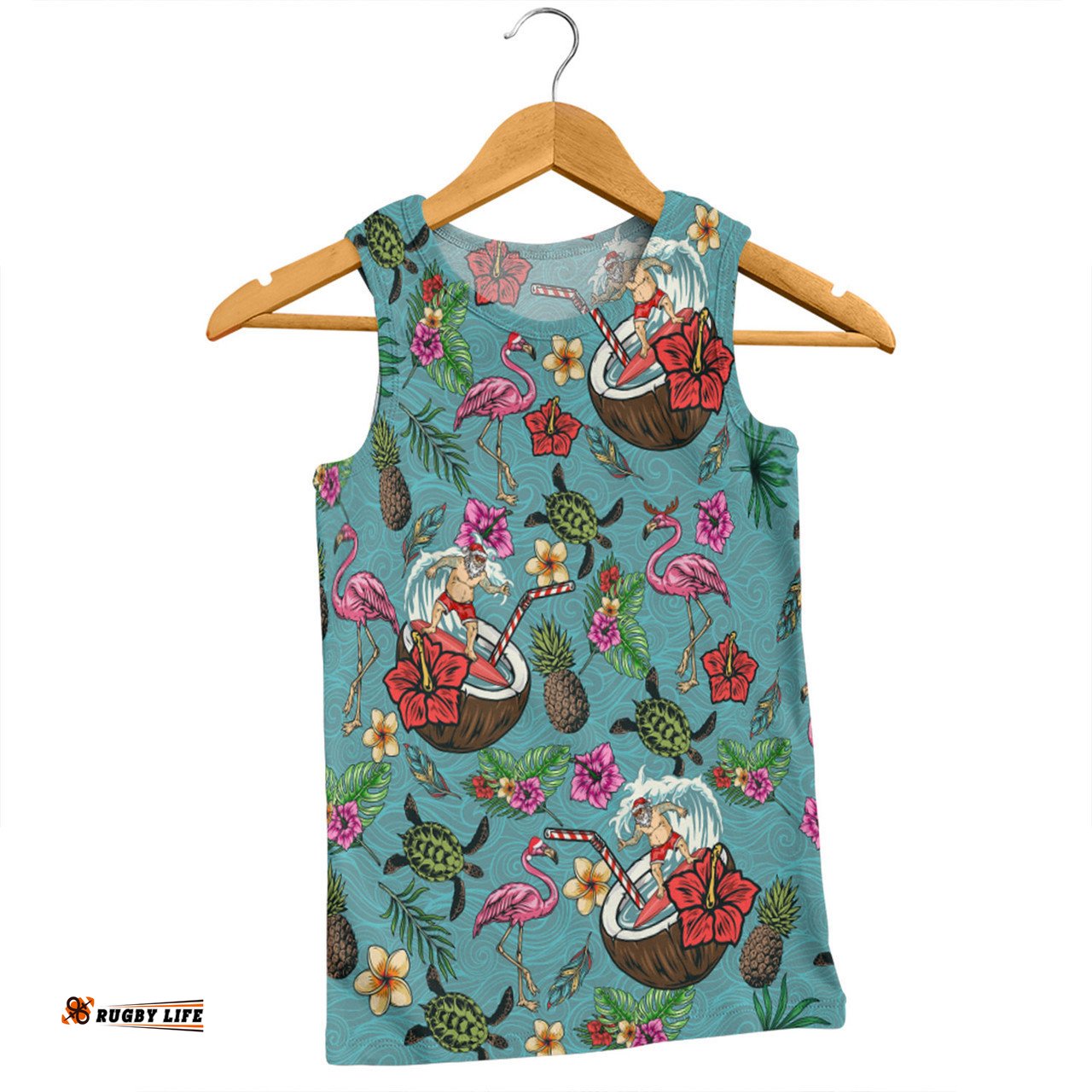 Amazing Aussie Australia Christmas Surfing Funny Santa Surfing Colorful Seamless Pattern Men Tank Top