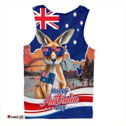 Amazing Aussie Australia Happy Australia Day Kangaroo With Sydney Opera House At Sunset Men Tank Top
