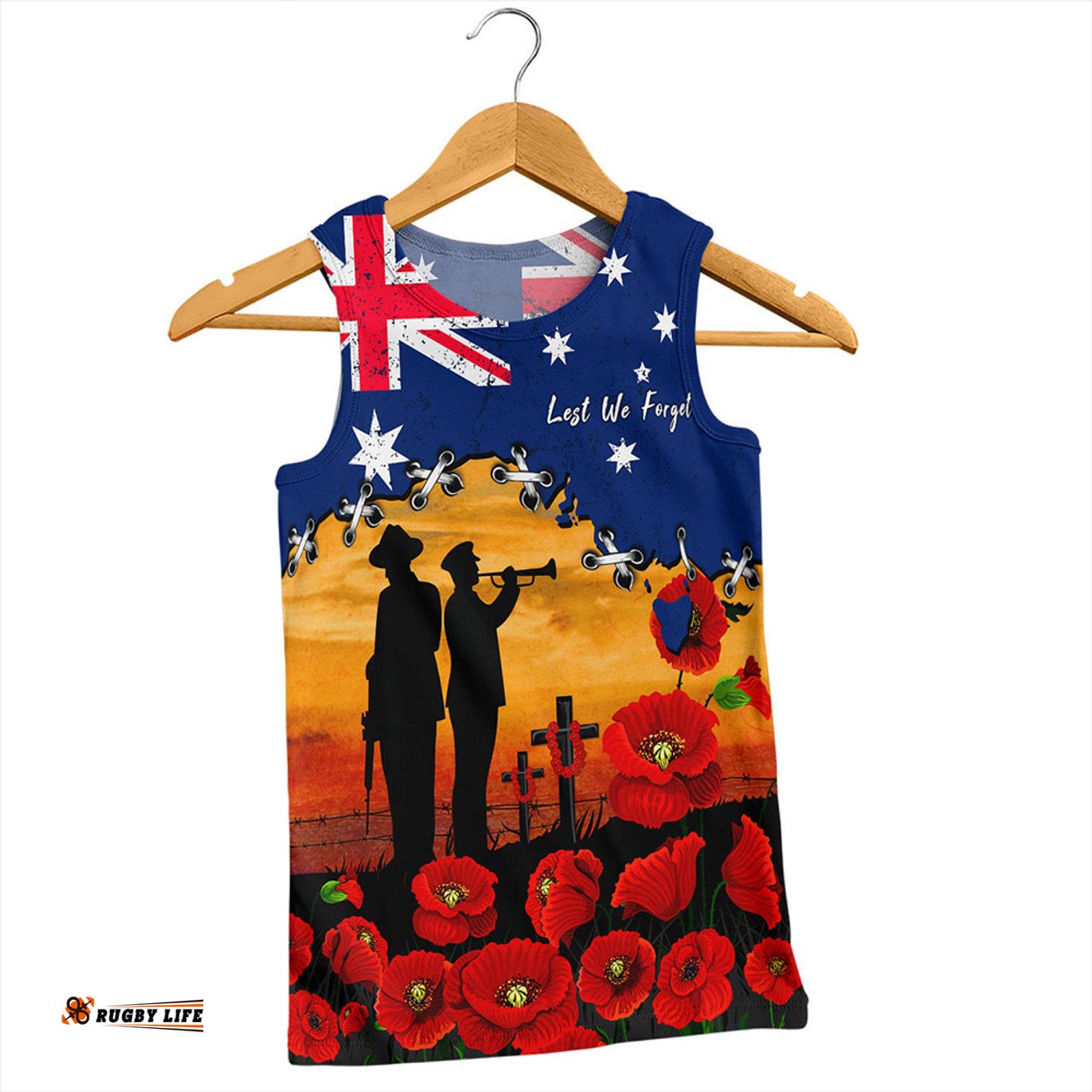 Amazing Aussie Australia Remembrance Day Fields Of Poppies Honoring The Fallen Men Tank Top