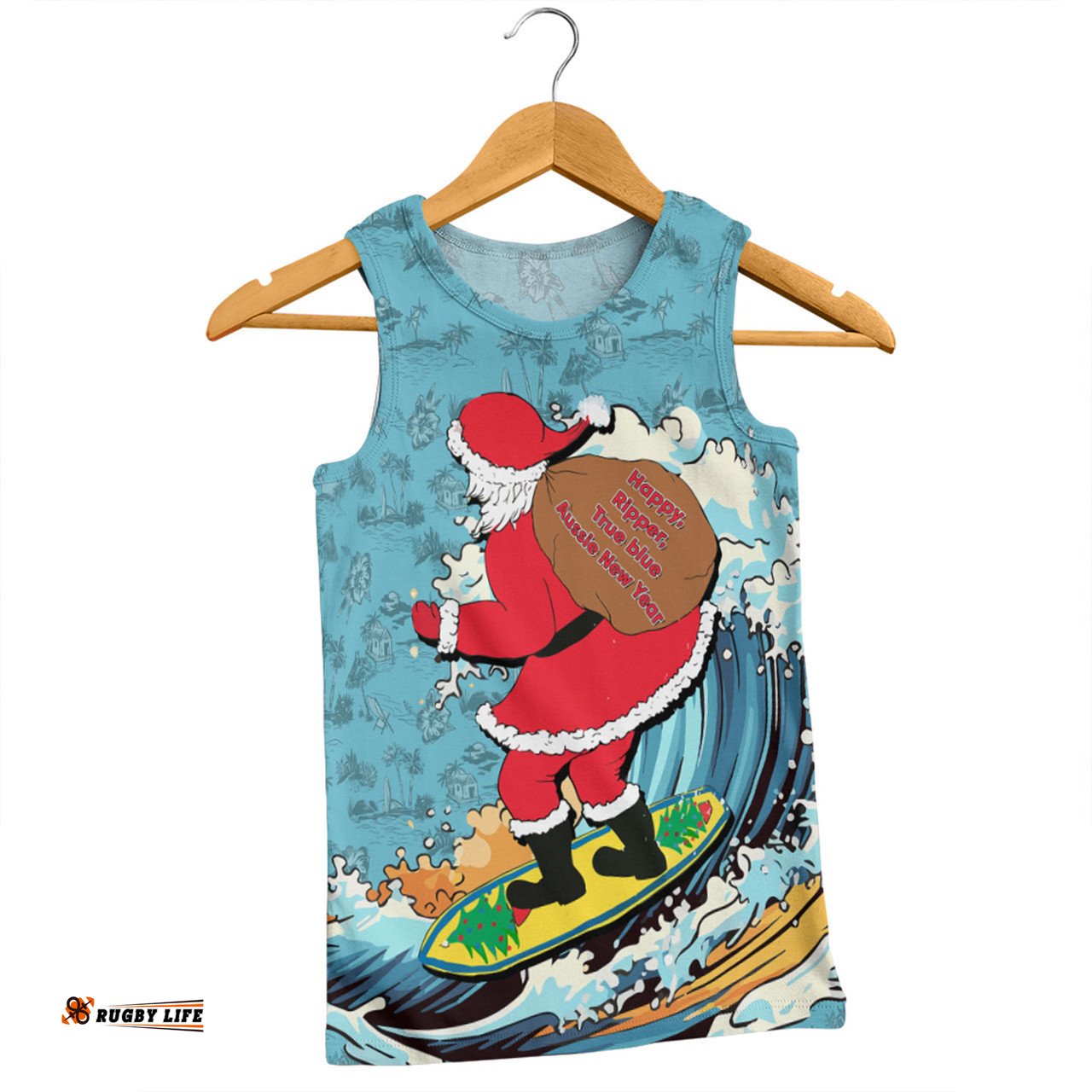 Amazing Aussie Australia Surfing Christmas Santa Happy Chrissie Tropical Pattern Men Tank Top