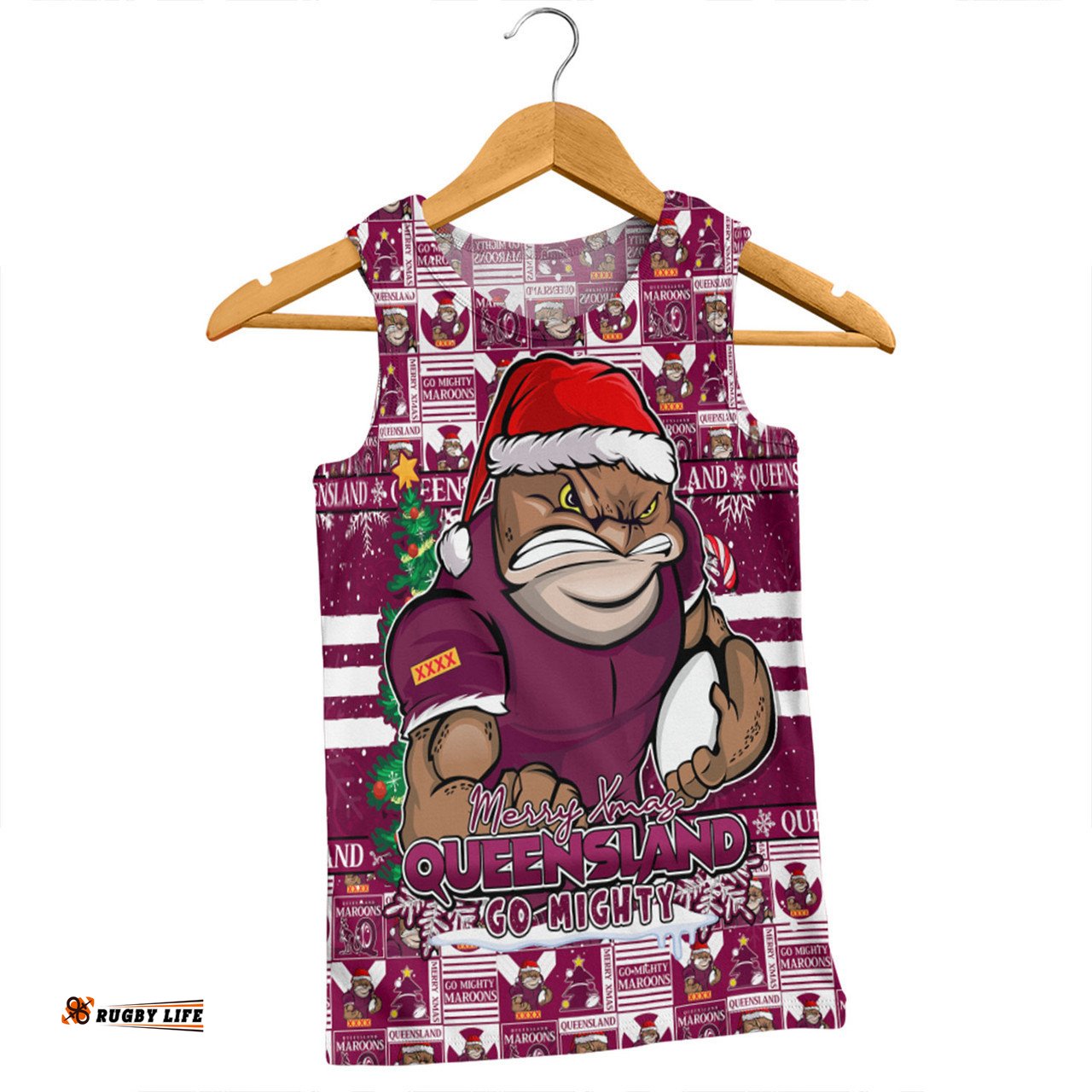 Amazing Aussie Queensland Maroons Merry Ugly Christmas Comic Style Men Tank Top