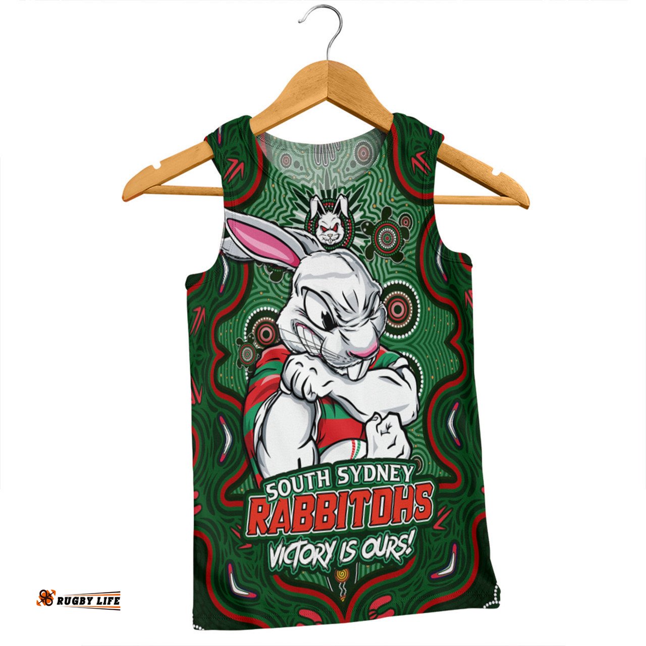 Amazing Aussie South Sydney Rabbitohs Aboriginal Pattern Inspired Victory Is Ours Men Tank Top