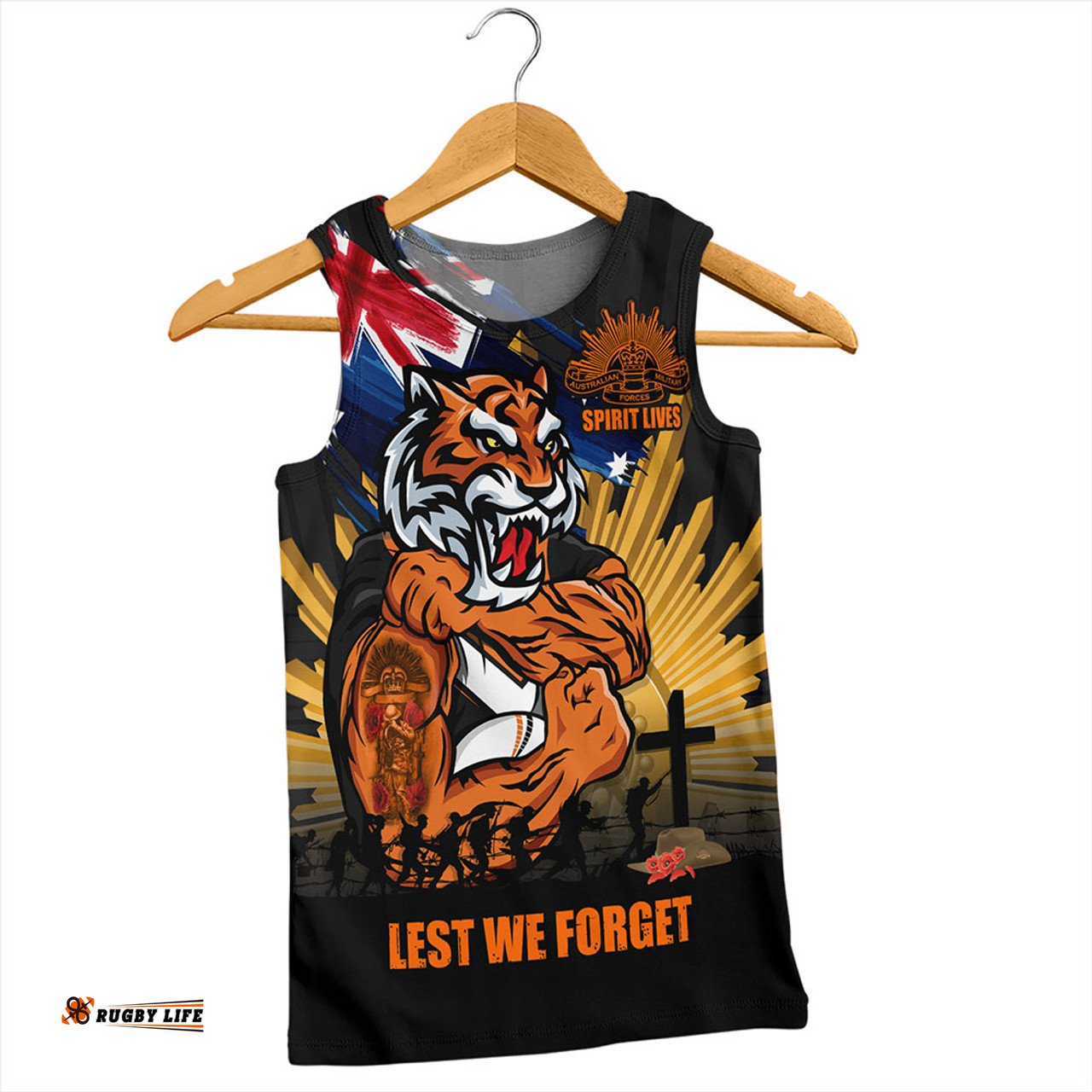 Amazing Aussie Wests Tigers Fearless ANZAC Defender Men Tank Top