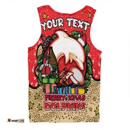 Amazing Aussie Redcliffe Dolphins Christmas Custom Merry Christmas Our Beloved Team With Aboriginal Dot Art Pattern Men Tank Top