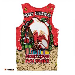 Amazing Aussie Redcliffe Dolphins Christmas Custom Merry Christmas Our Beloved Team With Aboriginal Dot Art Pattern Men Tank Top