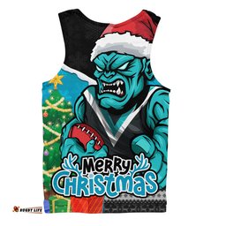 Amazing Aussie Port Adelaide Santa Scoring Touchdown On Christmas Game Day Men Tank Top