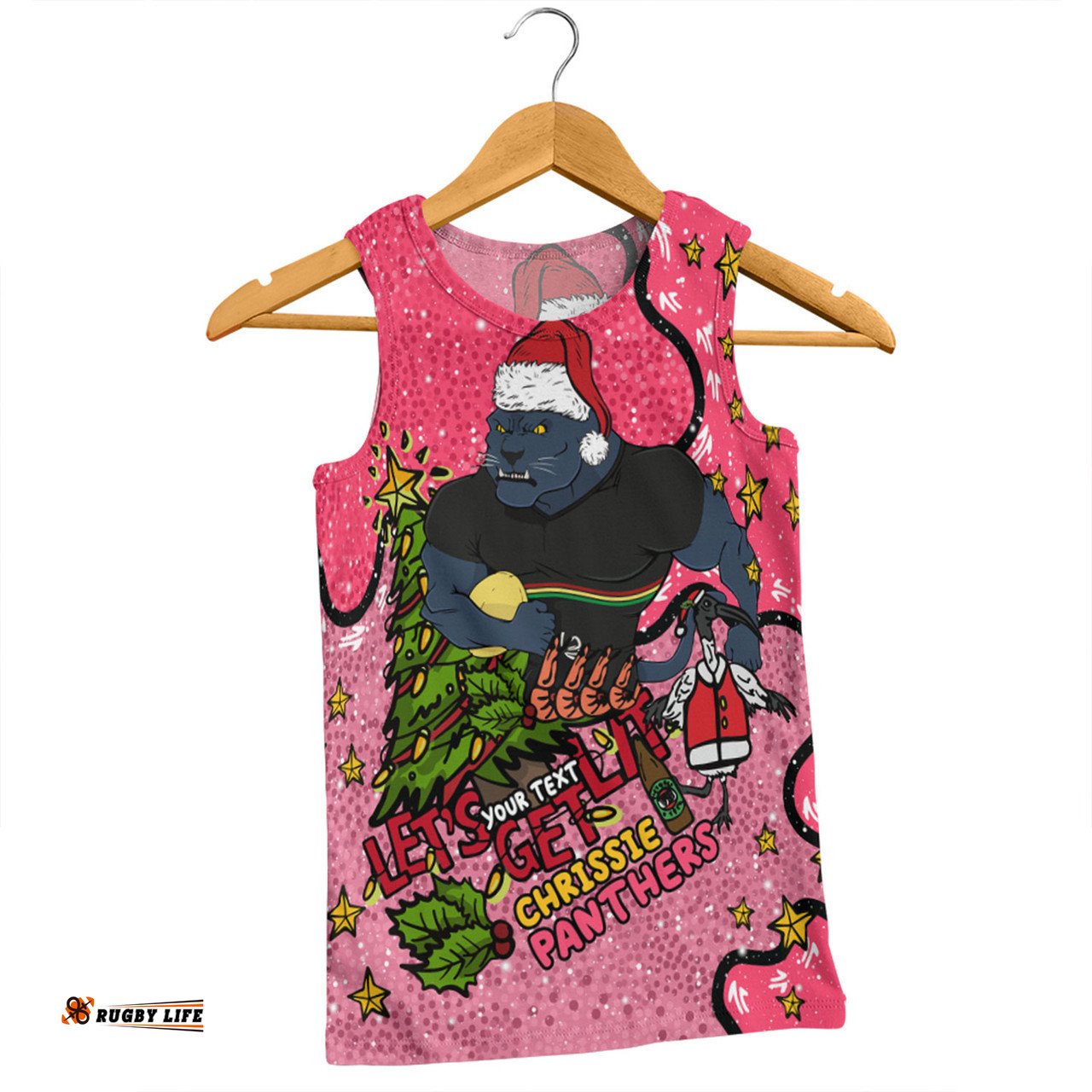 Amazing Aussie Penrith Panthers Christmas Custom Let's Get Lit Chrisse Pressie Pink Men Tank Top