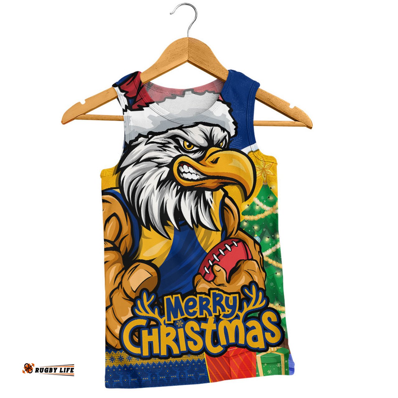 Amazing Aussie West Coast Eagles Santa Scoring Touchdown On Christmas Game Day Men Tank Top
