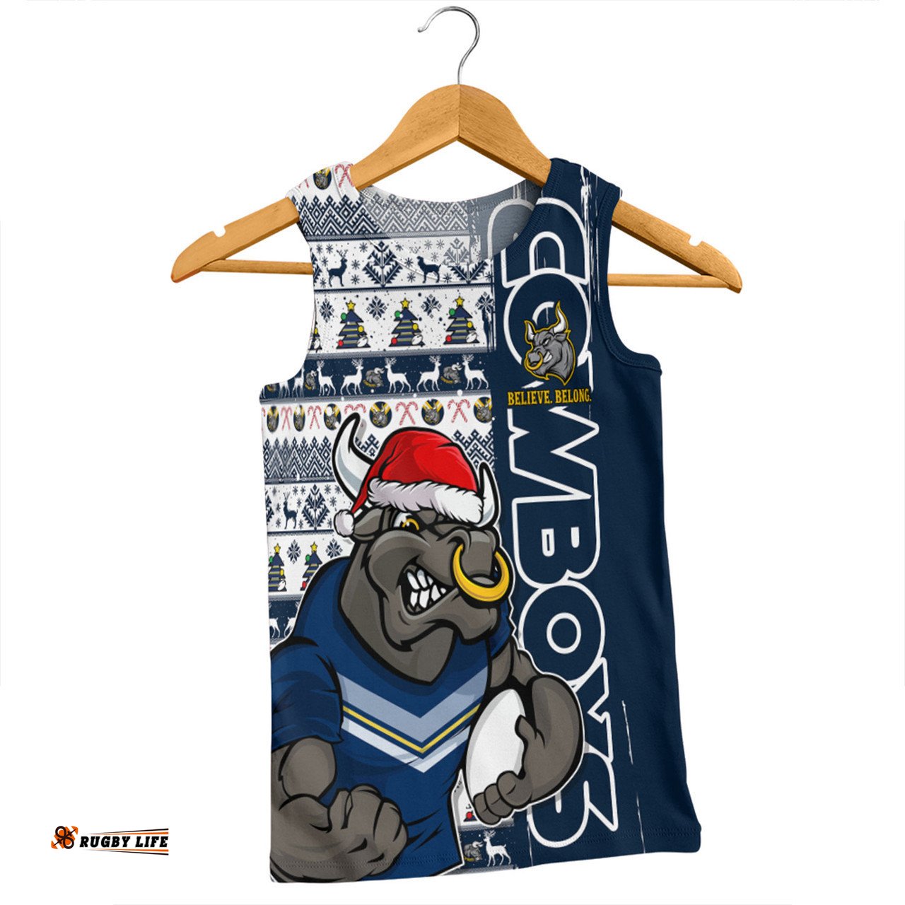 Amazing Aussie North Queensland Cowboys Merry Ugly Xmas Nordic Pattern Style Men Tank Top