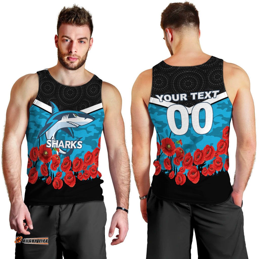 (Custom Personalised) Cronulla-Sutherland Sharks Anzac Day Indigenous Art Men Tank Top -