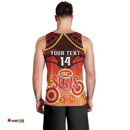 Personalised Gold Coast Football Men Tank Top Suns Aboriginal Mix Polynesian Pattern