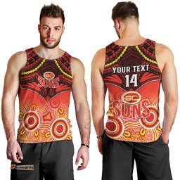Personalised Gold Coast Football Men Tank Top Suns Aboriginal Mix Polynesian Pattern
