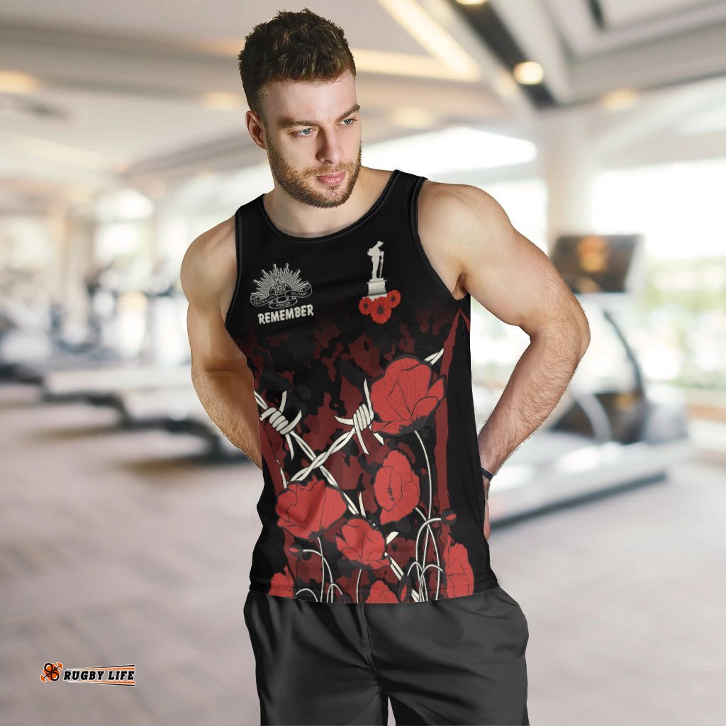 Anzac Men's Tank Top - Anzac with Remembrance Poppy Flower Ver2