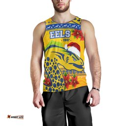 Parramatta Eels Christmas Men Tank Top - Parramatta Eels Aboriginal and Poinsettia Xmas Men Tank Top