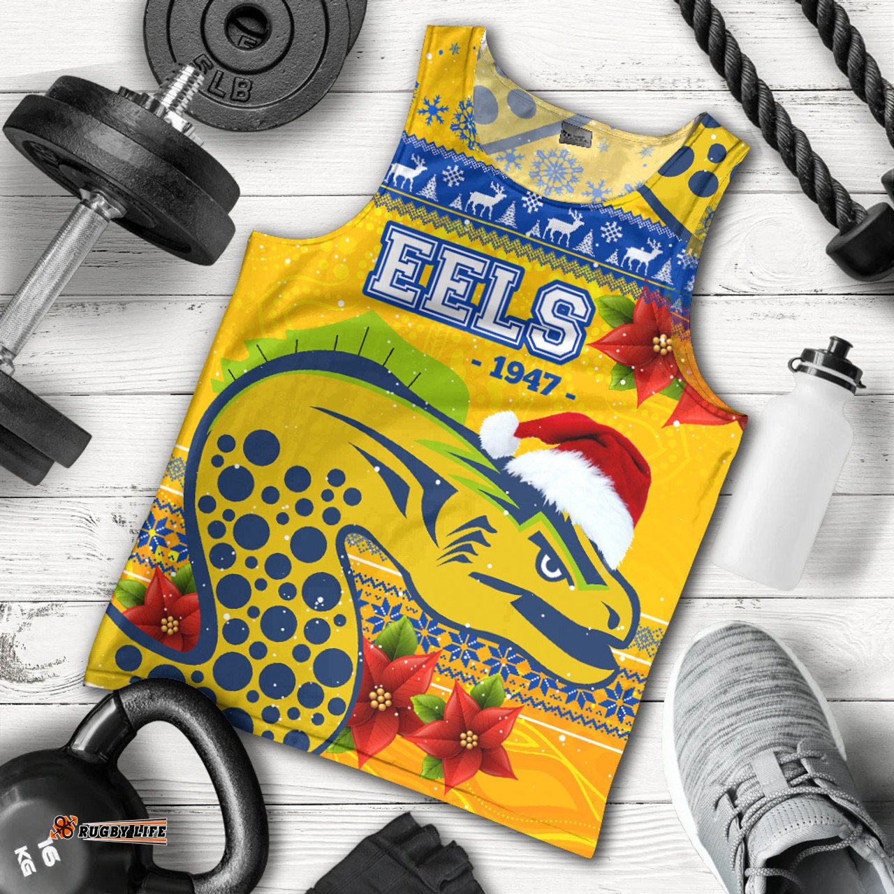 Parramatta Eels Christmas Men Tank Top - Parramatta Eels Aboriginal and Poinsettia Xmas Men Tank Top