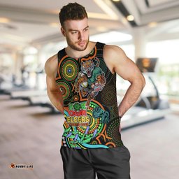 Tigers Rugby Aboriginal Art Men Tank Top NAIDOC Indigenous Tribal