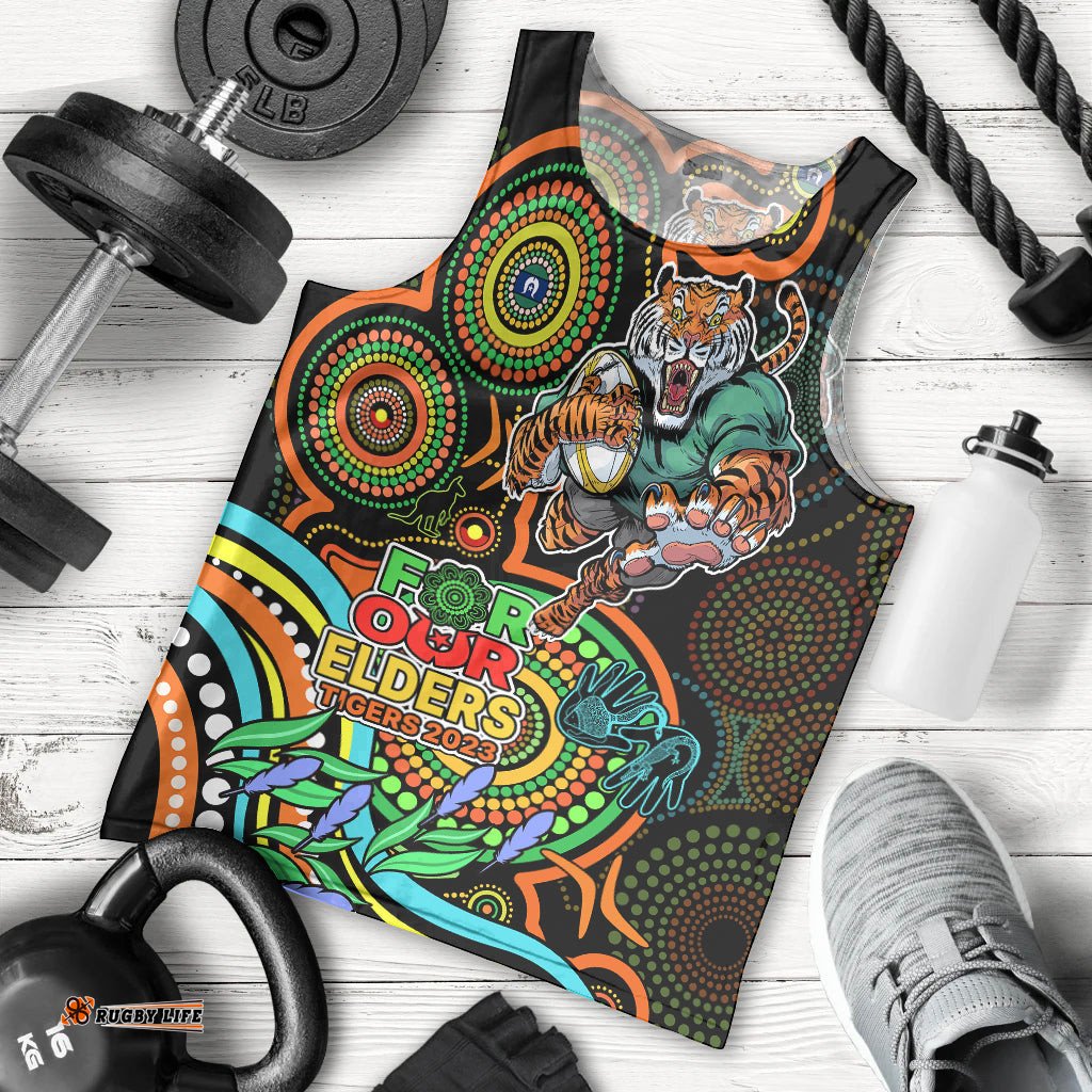 Tigers Rugby Aboriginal Art Men Tank Top NAIDOC Indigenous Tribal