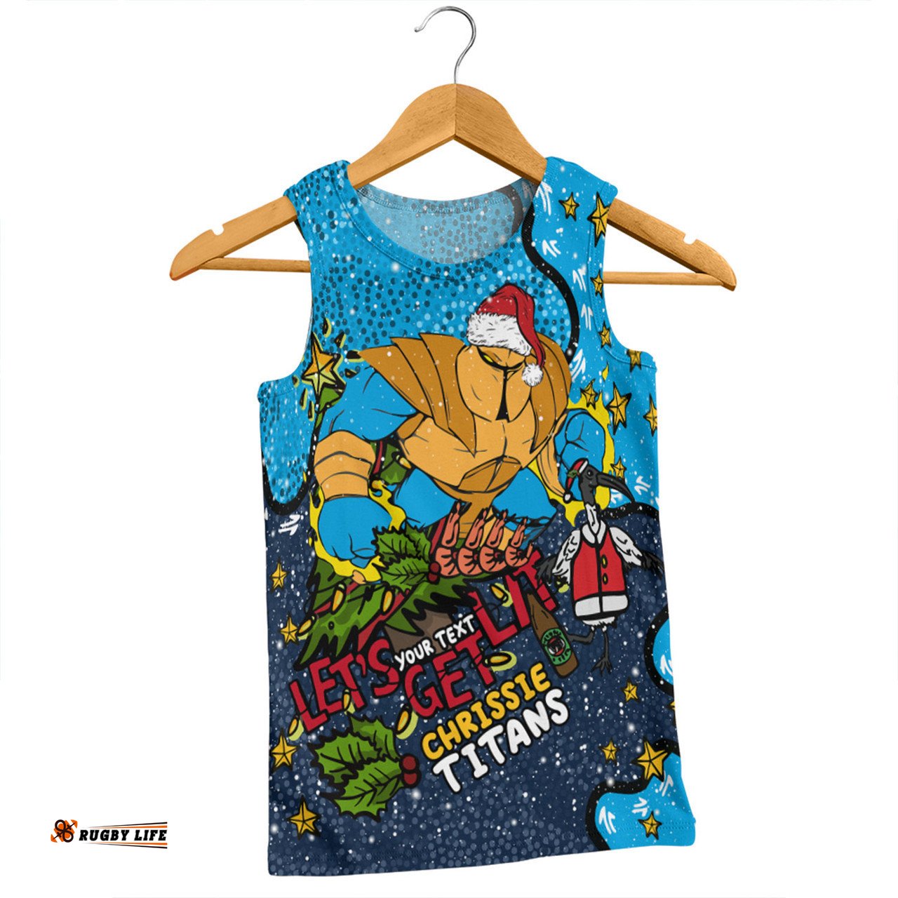 Gold Coast Titans Christmas Custom Men Singlet - Let's Get Lit Chrisse Pressie Men Singlet