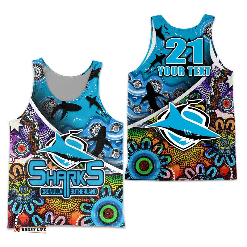 (Custom Personalised) Cronulla Sutherland Men Tank Top Sharks Indigenous Aboriginal
