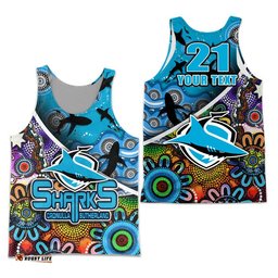 (Custom Personalised) Cronulla Sutherland Men Tank Top Sharks Indigenous Aboriginal