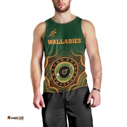 Wallabies Rugby Men Tank Top Aussie Go Champions Indigenous Green