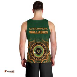 Wallabies Rugby Men Tank Top Aussie Go Champions Indigenous Green