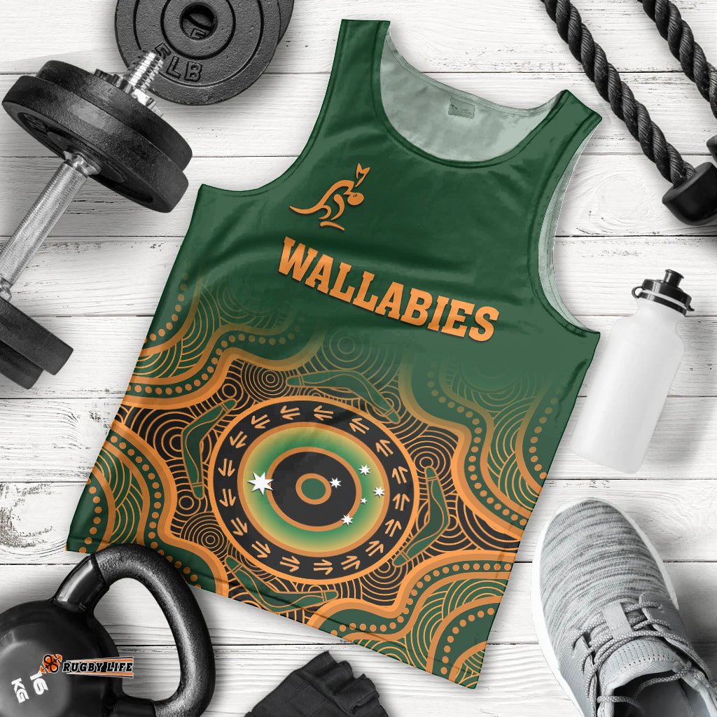 Wallabies Rugby Men Tank Top Aussie Go Champions Indigenous Green