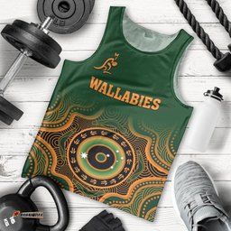 Wallabies Rugby Men Tank Top Aussie Go Champions Indigenous Green