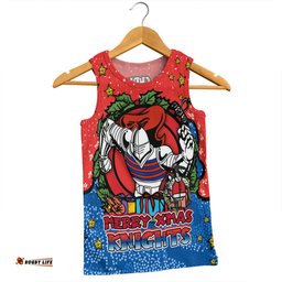 Newcastle Knights Christmas Custom Men Singlet - Merry Christmas Our Beloved Team With Aboriginal Dot Art Pattern Men Singlet
