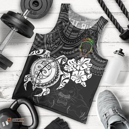 Custom Panthers Rugby Men Tank Top Penrith Hibiscus and Turtle With Polynesian Pattern
